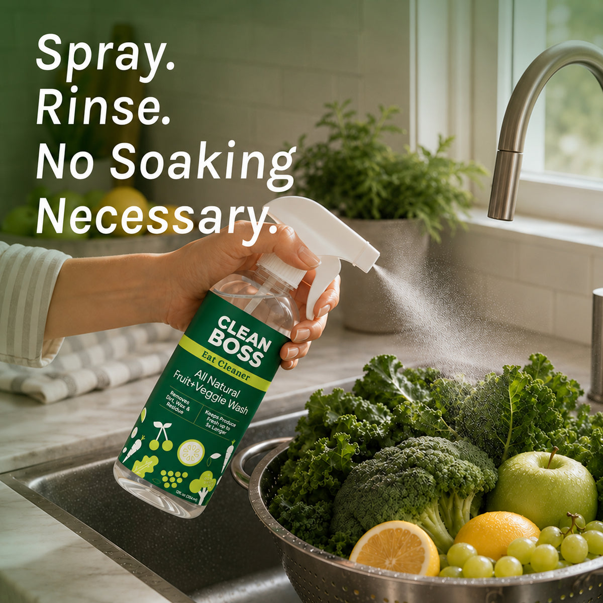 Eat Cleaner All Natural Fruit and Veggie Wash Spray and Wipes Duo