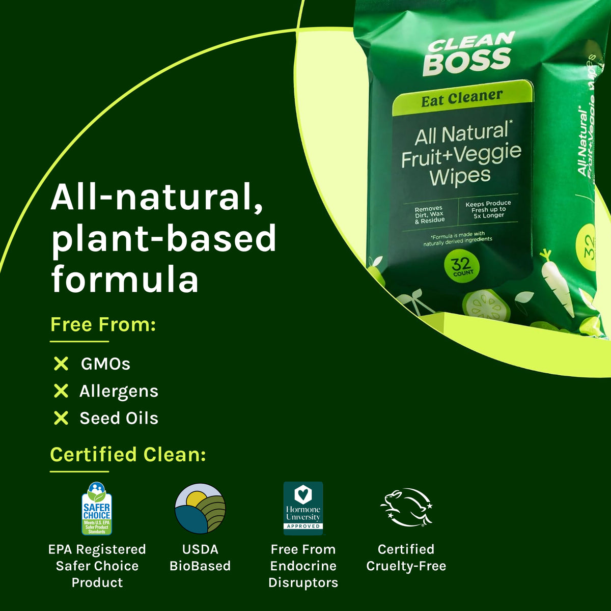 Eat Cleaner All Natural Fruit & Veggie Wash Wipes