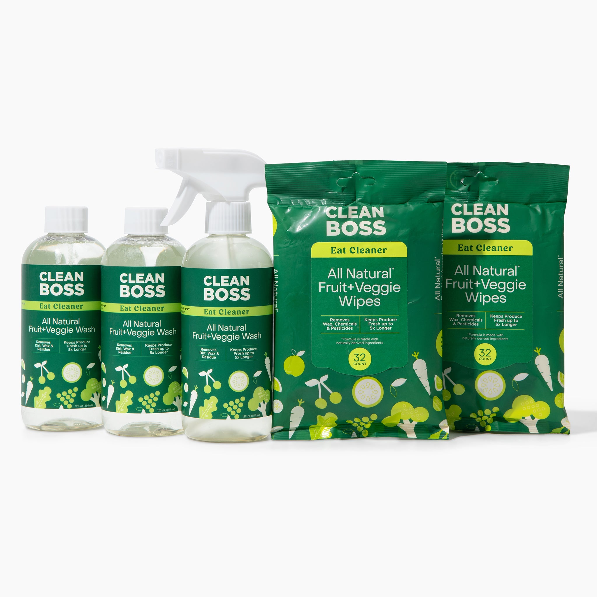 Eat Cleaner All Natural Fruit and Veggie Wash Spray and Wipes Duo